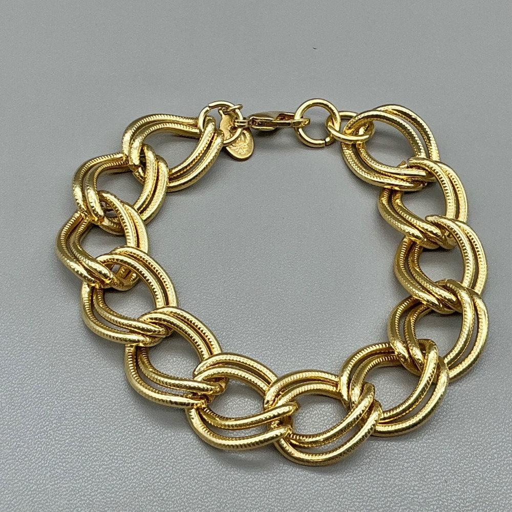Premier Designs Bracelet Women Gold Tone Double Link Textured Chain Jewelry 7"